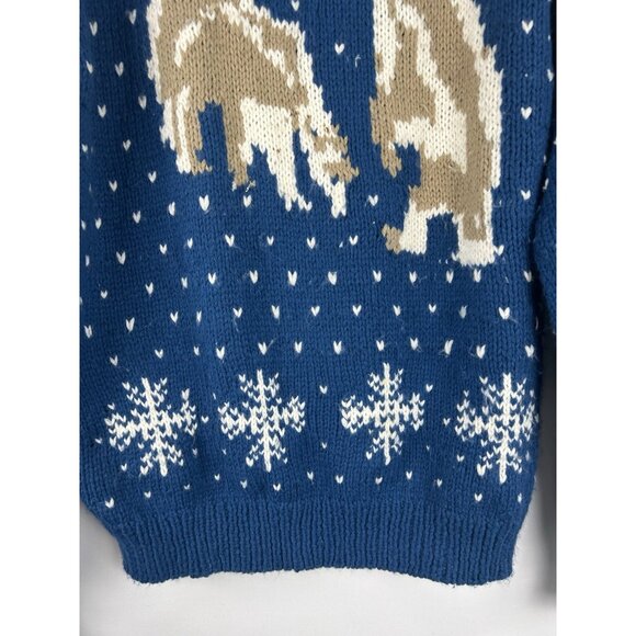 VINTAGE HAND KNIT GREATLAND APPAREL LARGE BLUE POLAR BEAR PULLOVER SWEATER - Picture 10 of 12